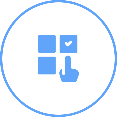 Blue icon with finger selecting checkmark.
