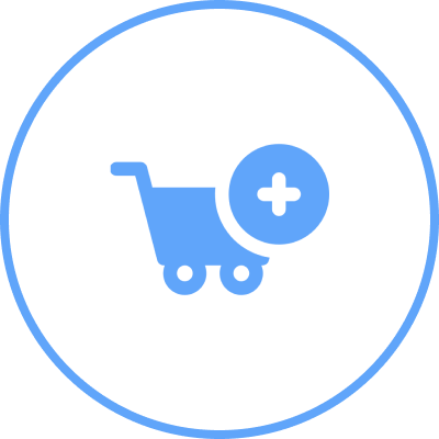 Shopping cart icon with add symbol.